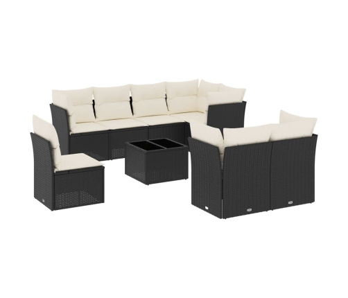 Set de sofás de jardín 8 piezas y cojines ratán sintético negro
