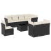 Set de sofás de jardín 8 piezas y cojines ratán sintético negro