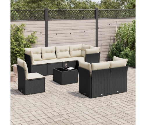 Set de sofás de jardín 8 piezas y cojines ratán sintético negro
