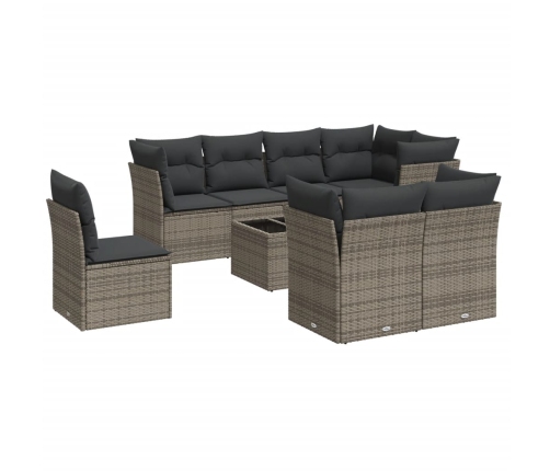 Set de muebles de jardín 9 pzas y cojines ratán sintético gris
