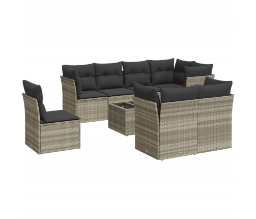 Set muebles jardín 9 pzas y cojines ratán sintético gris claro