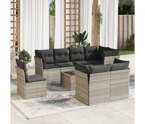 Set muebles jardín 9 pzas y cojines ratán sintético gris claro