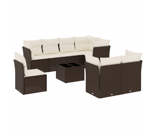 Set de sofás de jardín 9 pzas y cojines ratán sintético marrón