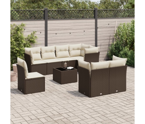 Set de sofás de jardín 9 pzas y cojines ratán sintético marrón