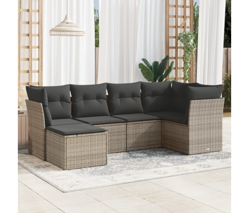 Set de muebles de jardín 6 pzas y cojines ratán sintético gris