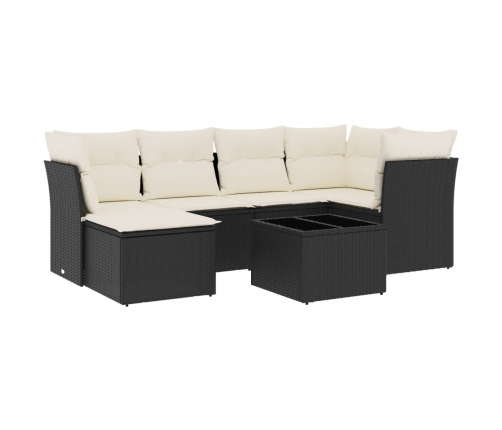 Set de comedor de jardín 7 pzas y cojines ratán sintético negro