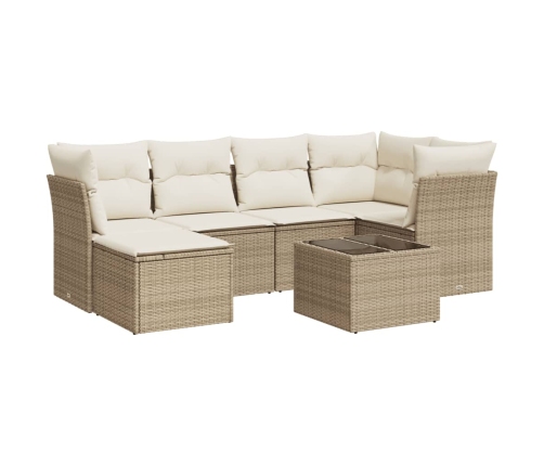 Set sofás de jardín 7 piezas y cojines ratán sintético beige