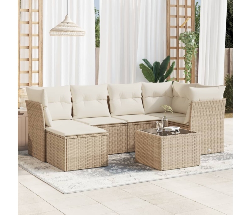 Set sofás de jardín 7 piezas y cojines ratán sintético beige