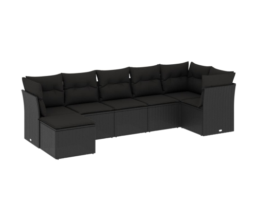 Set de comedor de jardín 7 pzas y cojines ratán sintético negro