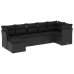 Set de comedor de jardín 7 pzas y cojines ratán sintético negro