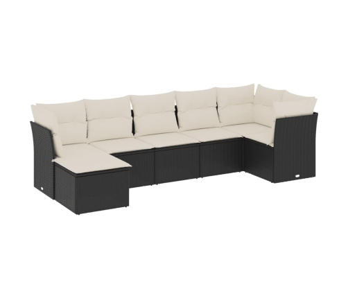 Set de comedor de jardín 7 pzas y cojines ratán sintético negro
