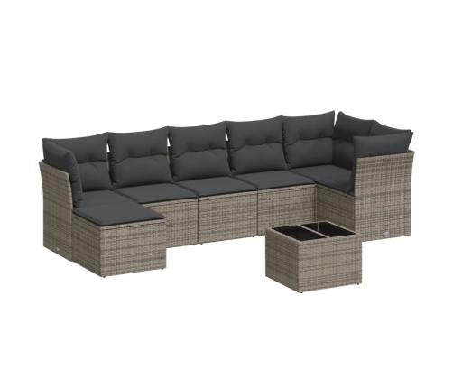 Set de sofás de jardín 8 pzas y cojines ratán sintético gris