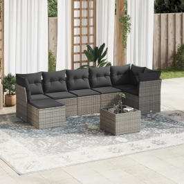 Set de sofás de jardín 8 pzas y cojines ratán sintético gris
