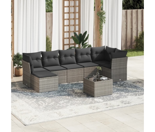 Set de sofás de jardín 8 pzas y cojines ratán sintético gris