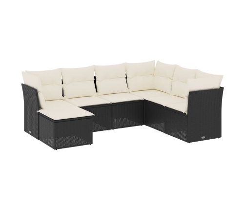 Set de comedor de jardín 7 pzas y cojines ratán sintético negro
