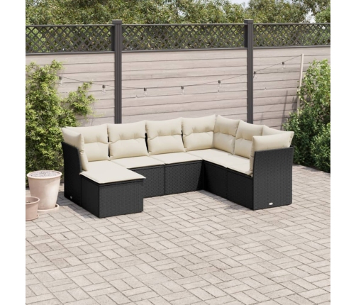 Set de comedor de jardín 7 pzas y cojines ratán sintético negro