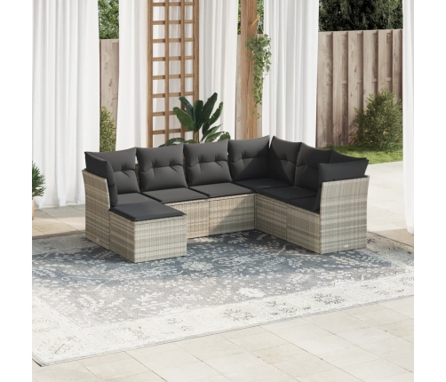 Set de sofás de jardín 7 pzas con cojines ratán PE gris claro