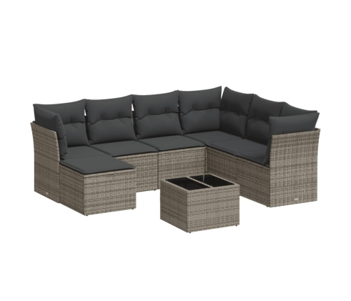 Set de sofás de jardín 8 pzas y cojines ratán sintético gris
