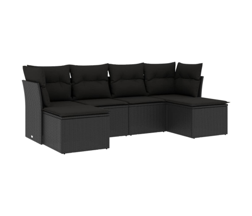 Set de sofás de jardín 6 piezas y cojines ratán sintético negro