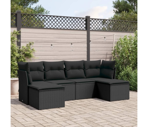 Set de sofás de jardín 6 piezas y cojines ratán sintético negro