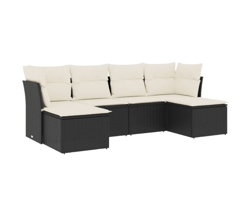 Set de sofás de jardín 6 piezas y cojines ratán sintético negro