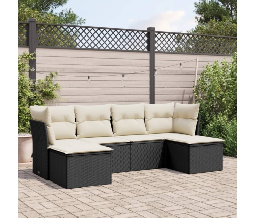 Set de sofás de jardín 6 piezas y cojines ratán sintético negro