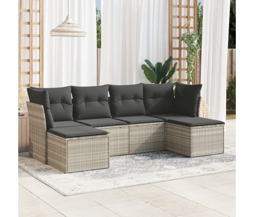 Set de sofás de jardín 6 pzas y cojines ratán sintético gris