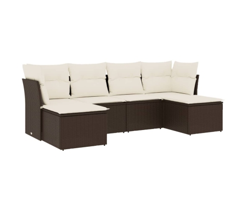Set sofás de jardín 6 piezas y cojines ratán sintético marrón