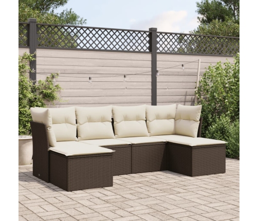 Set sofás de jardín 6 piezas y cojines ratán sintético marrón