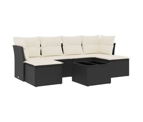 Set de comedor de jardín 7 pzas y cojines ratán sintético negro