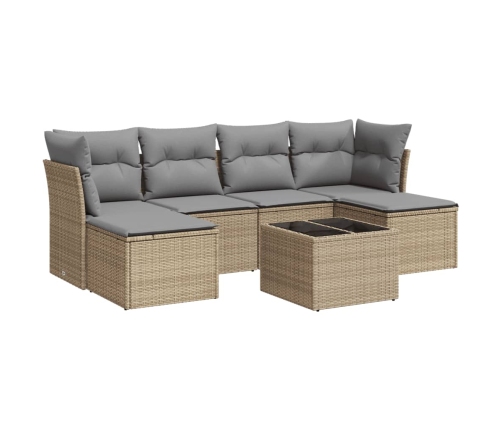 Set sofás de jardín 7 piezas y cojines ratán sintético beige