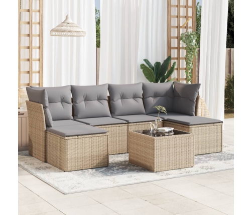 Set sofás de jardín 7 piezas y cojines ratán sintético beige