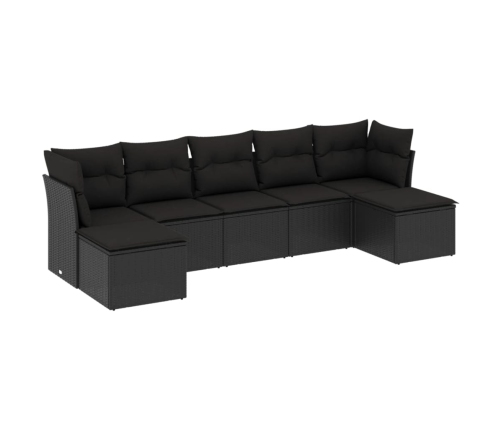 Set de comedor de jardín 7 pzas y cojines ratán sintético negro