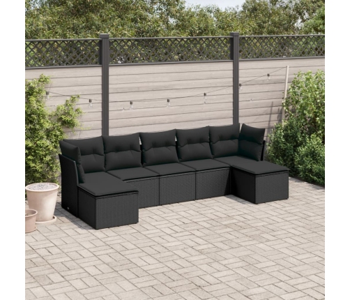 Set de comedor de jardín 7 pzas y cojines ratán sintético negro
