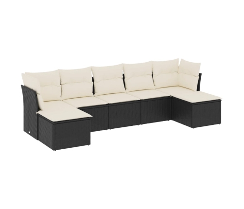 Set de comedor de jardín 7 pzas y cojines ratán sintético negro