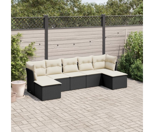 Set de comedor de jardín 7 pzas y cojines ratán sintético negro