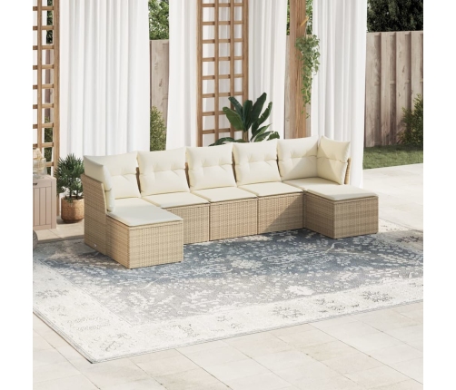 Set sofás de jardín 7 piezas y cojines ratán sintético beige
