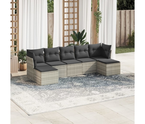 Set de sofás de jardín 7 pzas con cojines ratán PE gris claro