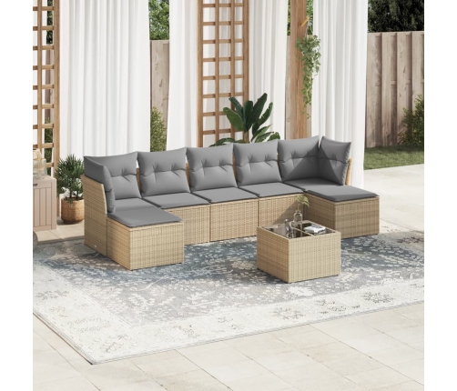 Juego de sofás de jardín con cojines beige 8 pzas ratán PE