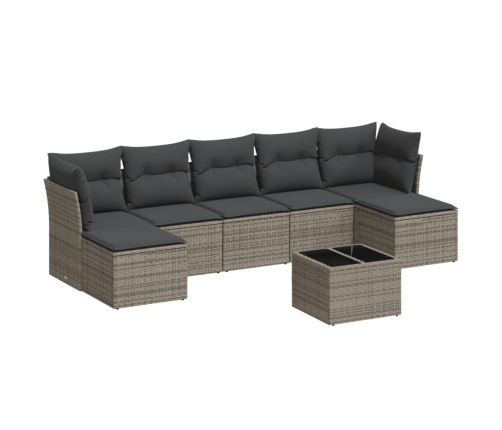 Set de sofás de jardín 8 pzas y cojines ratán sintético gris