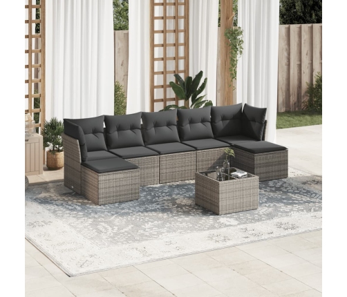 Set de sofás de jardín 8 pzas y cojines ratán sintético gris
