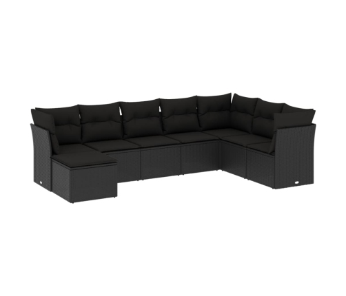 Set de sofás de jardín 8 piezas y cojines ratán sintético negro
