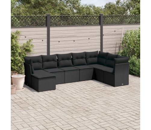 Set de sofás de jardín 8 piezas y cojines ratán sintético negro