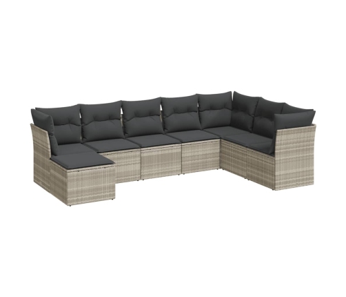 Set de sofás de jardín 8 pzas y cojines ratán sintético gris