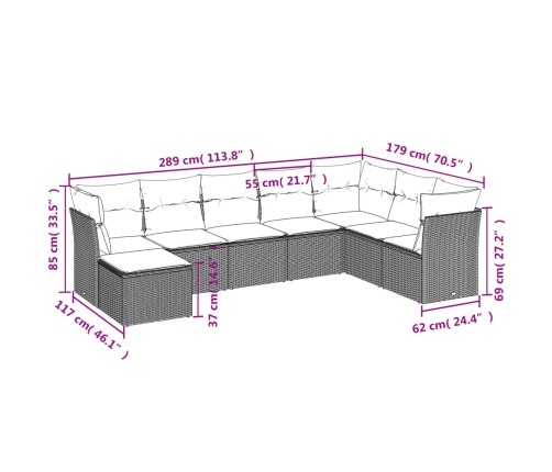 Set de sofás de jardín 8 pzas y cojines ratán sintético gris