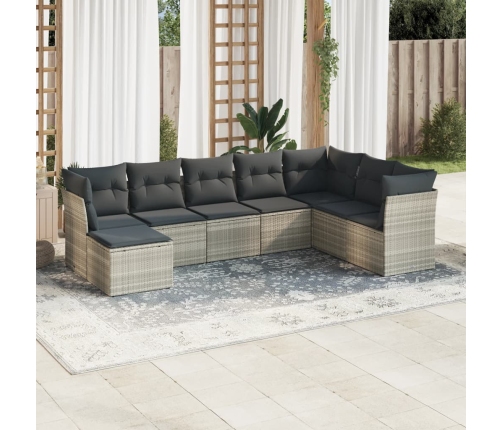 Set de sofás de jardín 8 pzas y cojines ratán sintético gris