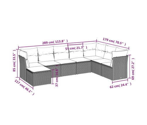 Set sofás de jardín 8 piezas y cojines ratán sintético marrón