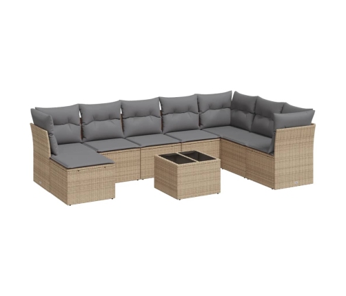 Set de sofás de jardín 9 pzas con cojines ratán sintético beige