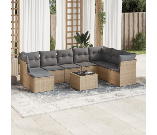 Set de sofás de jardín 9 pzas con cojines ratán sintético beige