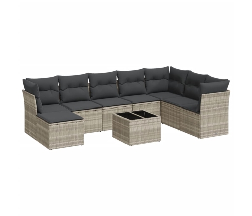 Set muebles jardín 9 pzas y cojines ratán sintético gris claro